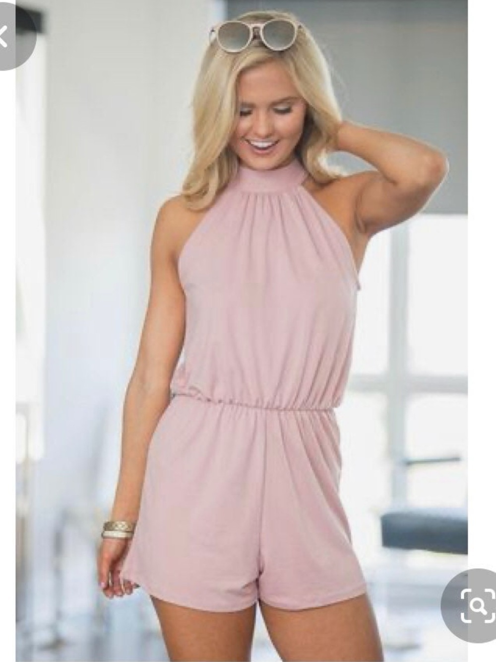 Pink Lily Boutique Blush Mauve Shorts Tie High Neck Romper Medium